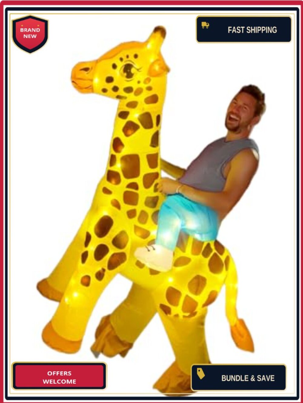 Adult Inflatable LED Light Up Giraffe Costume Blow Up Ride-On Halloween Party